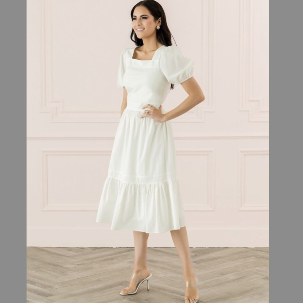 NWOT Rachel Parcell White Puff Sleeve Dress Medium